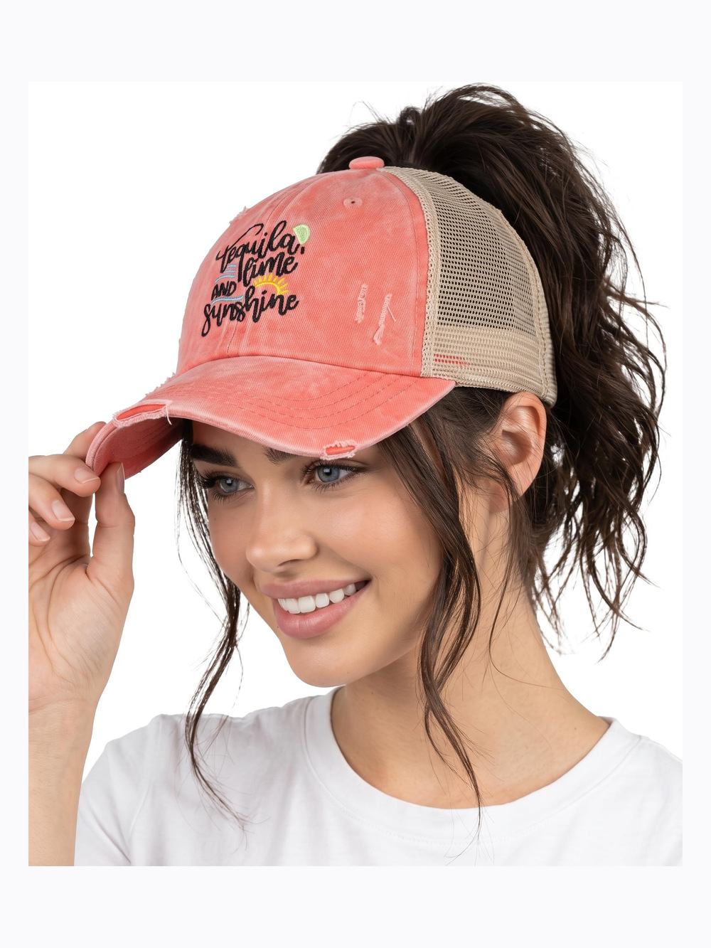 Criss Cross Ponytail Cap, Messy Bun | Tequila, Lime, Sunshine, Coral | Size OS